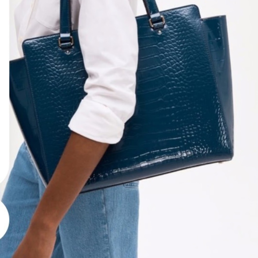 Kate Spade Bristol Drive Croc Embossed Tote Bag in Petrol Blue